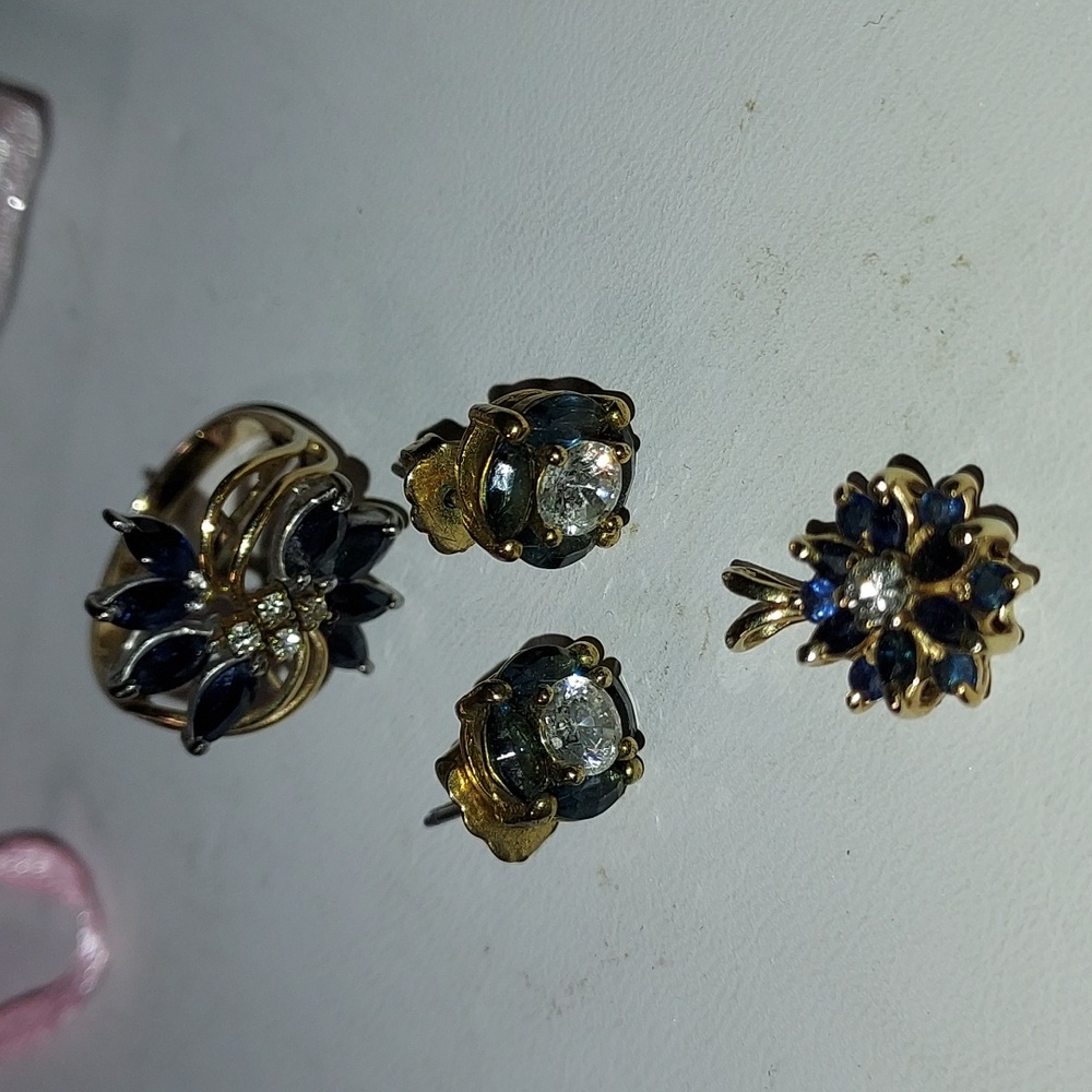 Vintage Sapphire & Diamond 1980 Ring Earrings & Pendant Set Sapphire & Diamonds